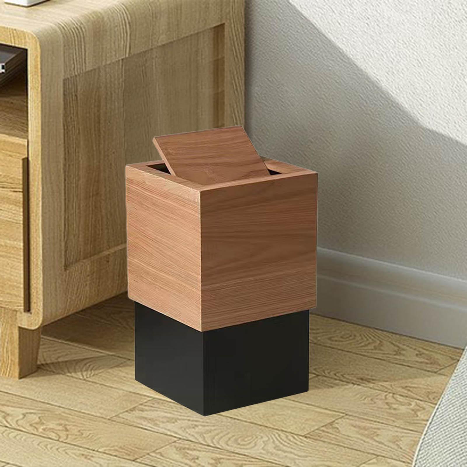 

Wood Trash Can with Lid Garbage Can Wastebasket for Kitchen Bedroom Bathroom светло-коричневого
