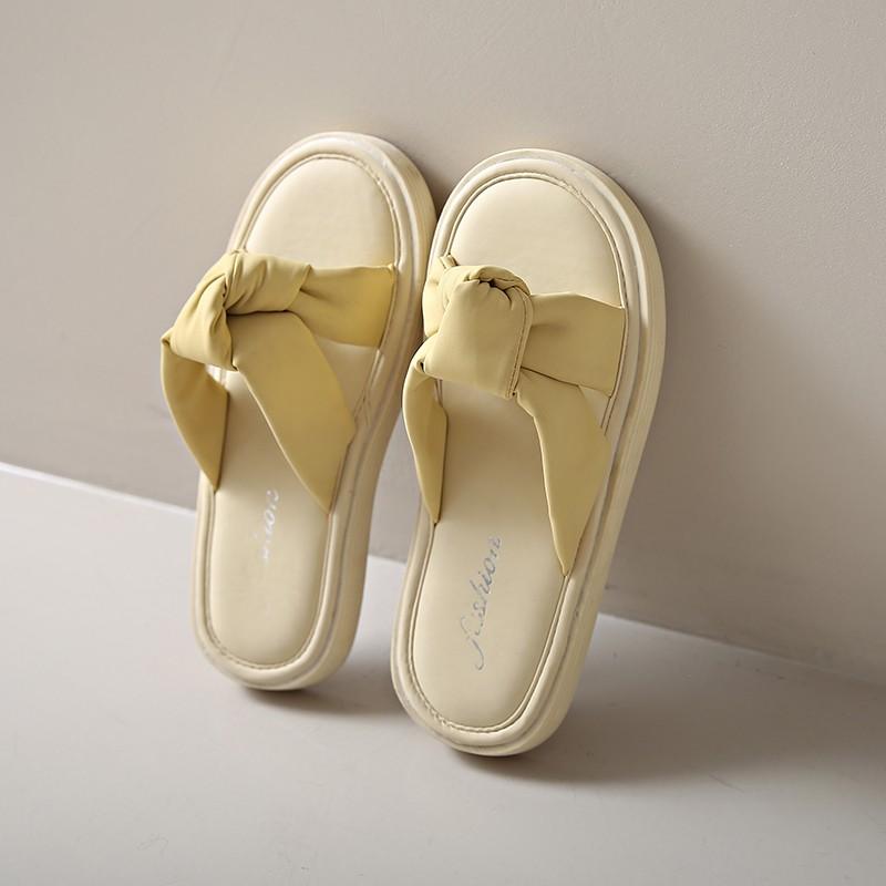 

Fashion Flip Slippers Women Summer New Outside Wear Round Toe Open Toe Bow Platform Non-slip Casual Flat Beach Sandals 40