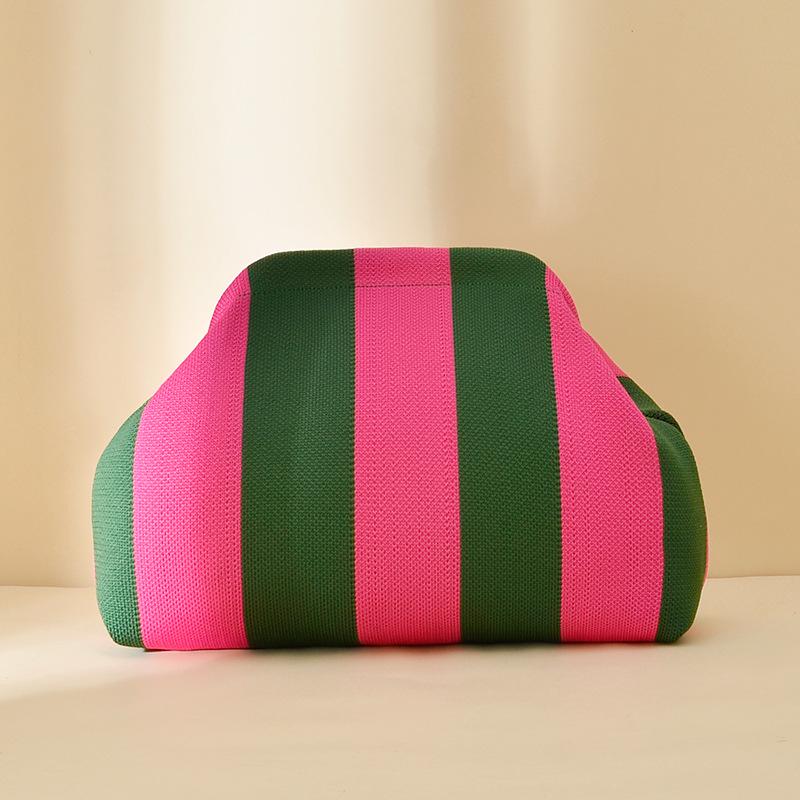 Pochette a Maglia Rigata - Borsa da Giorno Capiente per Trucco e Oggetti Essenziali