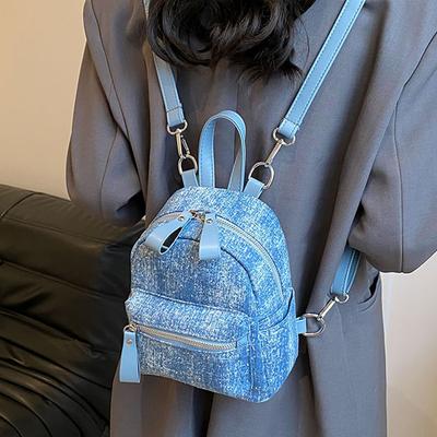 Student Backpack for Class, Female Korean Version Instagram Fashion Denim Trendy Small Backpack, Summer Versatile Women's Bag