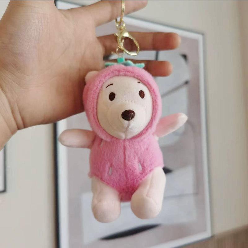 

Sweet Pink Strawberry Bear Plush Toy Figure Gift Backpack Charm Keychain розовый