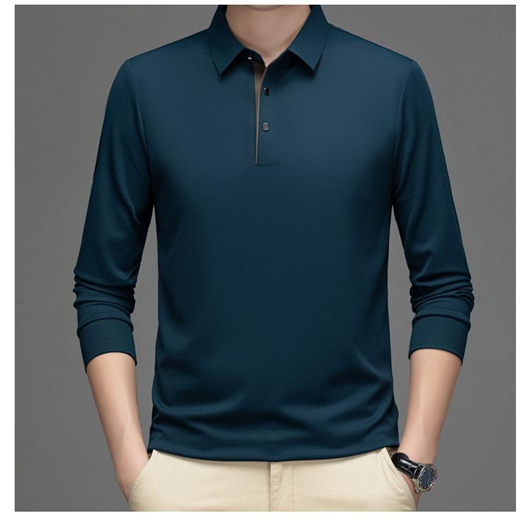 Men's Spring Long Sleeve Polo Shirt Solid Color Golf Shirts Fashion Business Casual Male Tops Tees