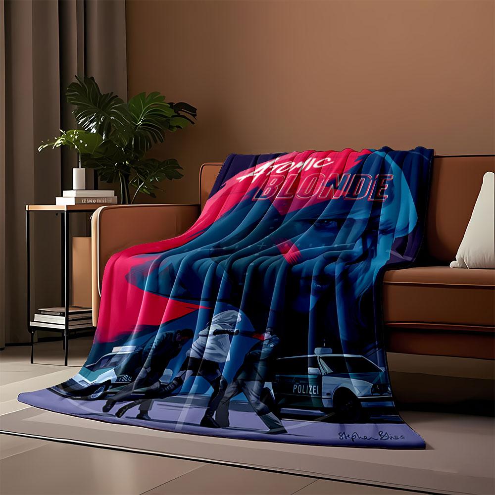 Bold, neon-toned portrait with action scene and graphic text overlay. for all seasons blanket lunch break throw gift