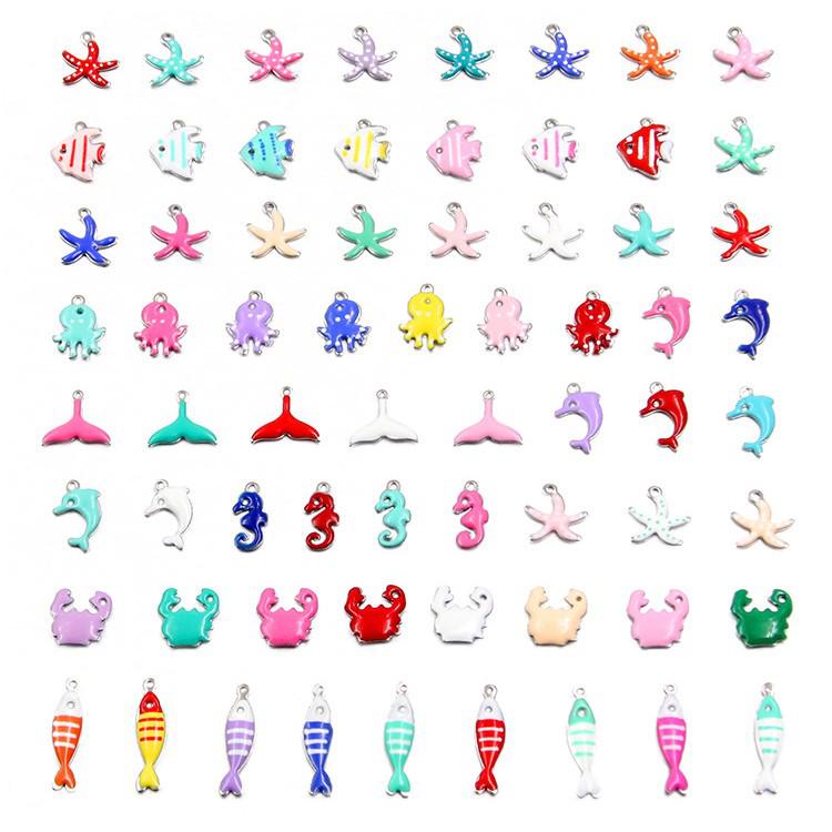 Stainless Steel Marine Life Enamel Pendants: Fish, Crab & Dolphin Charms in 9 Styles