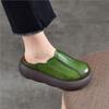 Johnature Vintage Genuine Leather Thick Soled Outdoor Slippers Round Toe Women's Slip-on Shoes