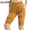 Push Up šortai su aukštu juosmeniu Fitness Pocket Tie Dye Šortai Treniruotės penktosios kelnės moterims