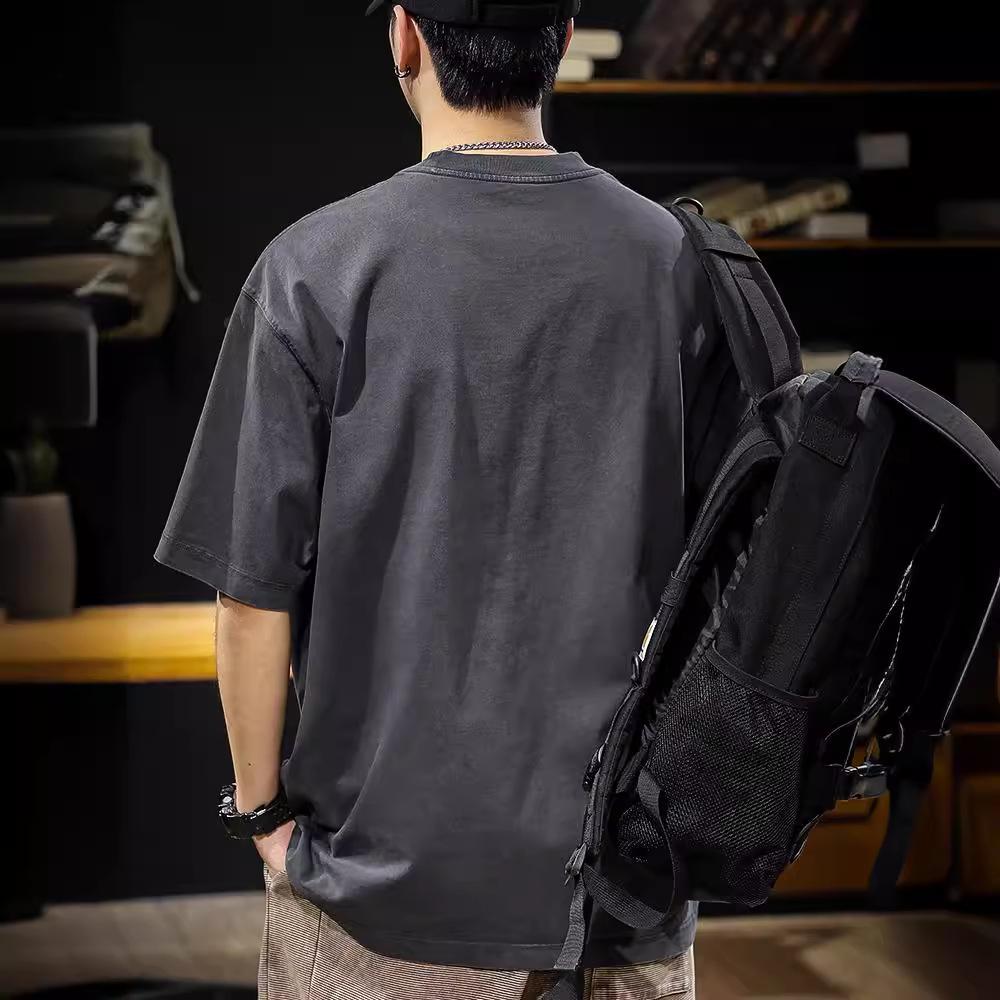 Men's Retro American Classic Washed Cotton T-Shirt - 280g Heavyweight, Short-Sleeved, Summer Trend.