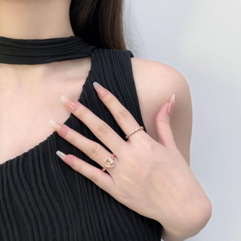 Jewelry Rose Gold White Gold Inlaid Round Zircon Set Ring Classic Ring Engagement Finger