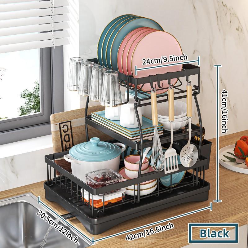 Stainless Steel Dish Drying Rack Kitchen Sink Countertop Modern Minimalist Utensil Organizer With Drainage Tray