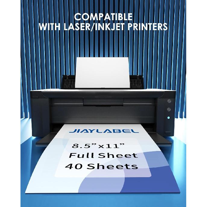 Shipping Label Address Mailing Stickers 8.5 x 11 40 Full Sheets Paper for Inkjet Printer Printable Printing Thank You Labeling to Write on Envelope