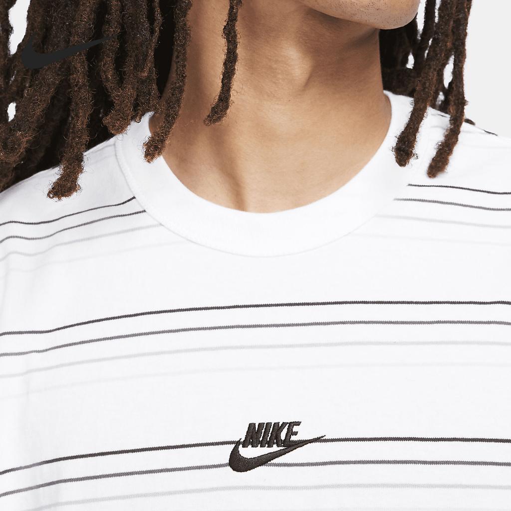 Nike Vyšívané Logo Pruhované Volné Pletené Sportovní Tričko s Krátkým Rukávem Pánské Topy Bílé DB6532-100