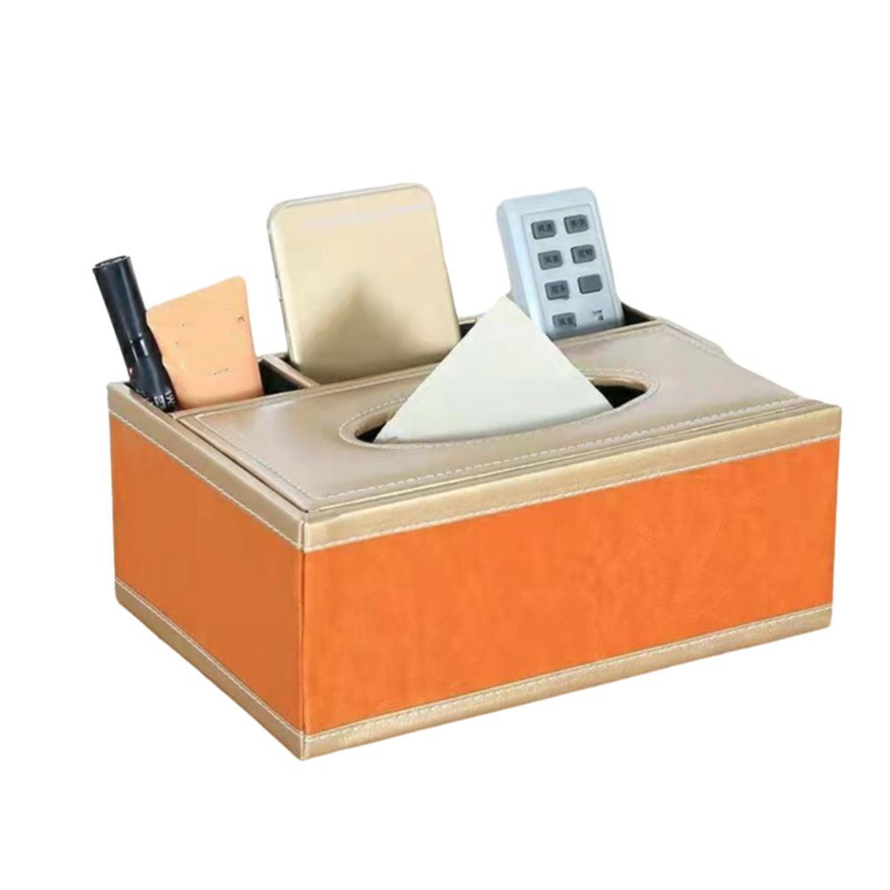Artificial Leather Multi-functional Tissue Box Anti-moisture 4 Grid Tissue Storage Box Rectangular Tissue Paper Dispenser