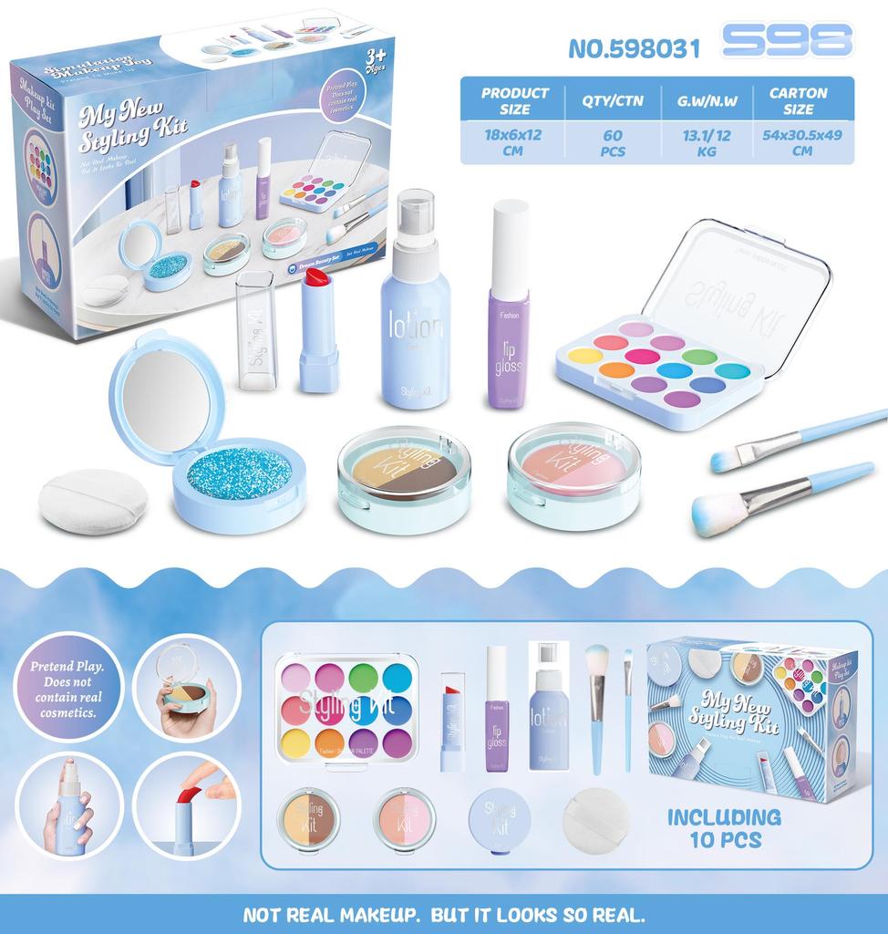 Girls' Makeup & Nail Art Play Set: Blush, Nail Art, Toys & Bag
