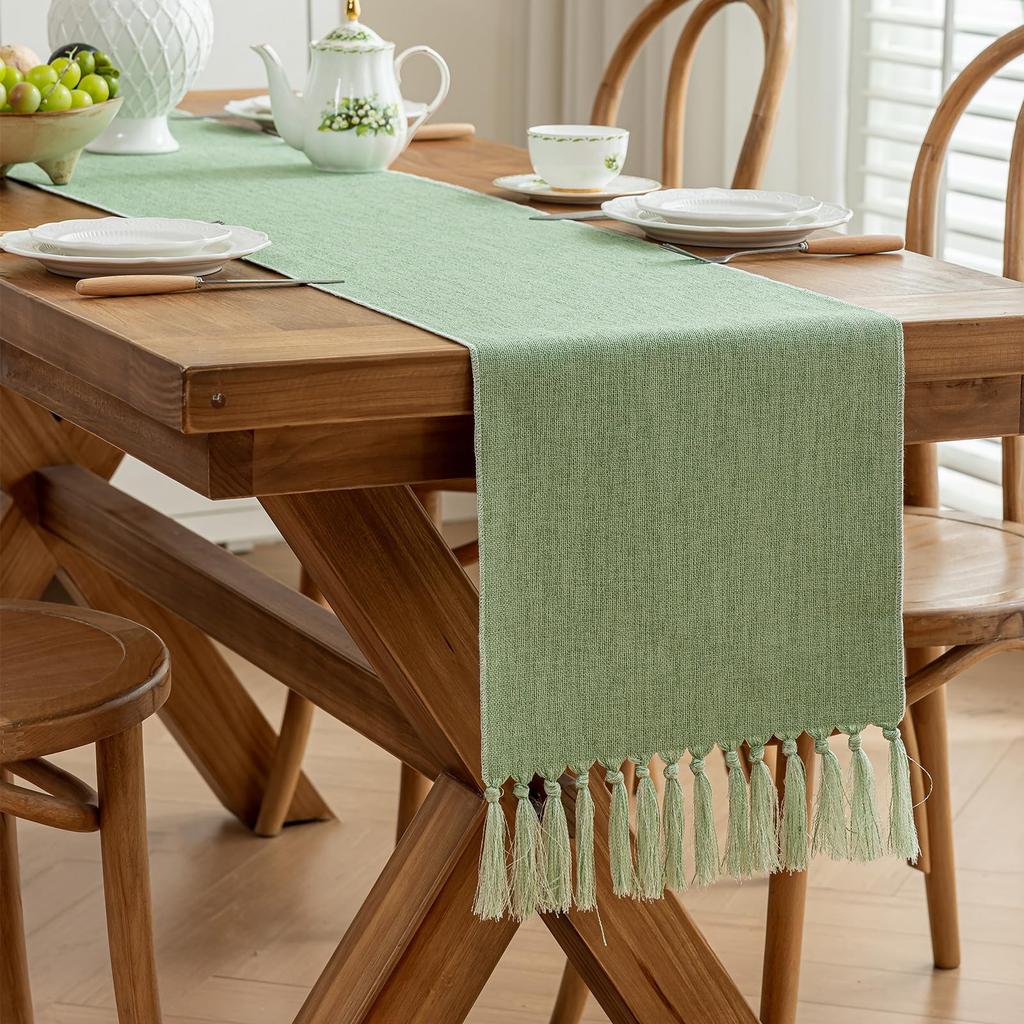 Bieżnik ze frędzlami, Mieszanka lnu Rustykalny styl farmhouse Dekoracja stołu kuchennego Świąteczne dekoracje na wesele i przyjęcie