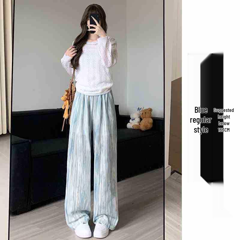 Women s Plus Size High-Waisted Tie-Dye Wide-Leg Pants - Summer Ice Silk Casual Style S (80-95 Jin)