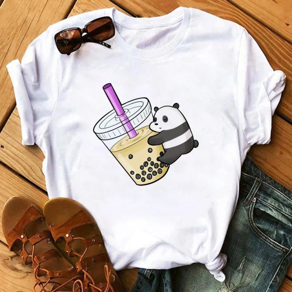 Funny Retro Casual Women's T-shirt Cute Women's Street Wear Panda Pattern Round Neck Short-sleeved Fashion Tea Print Aesthetic Clothing