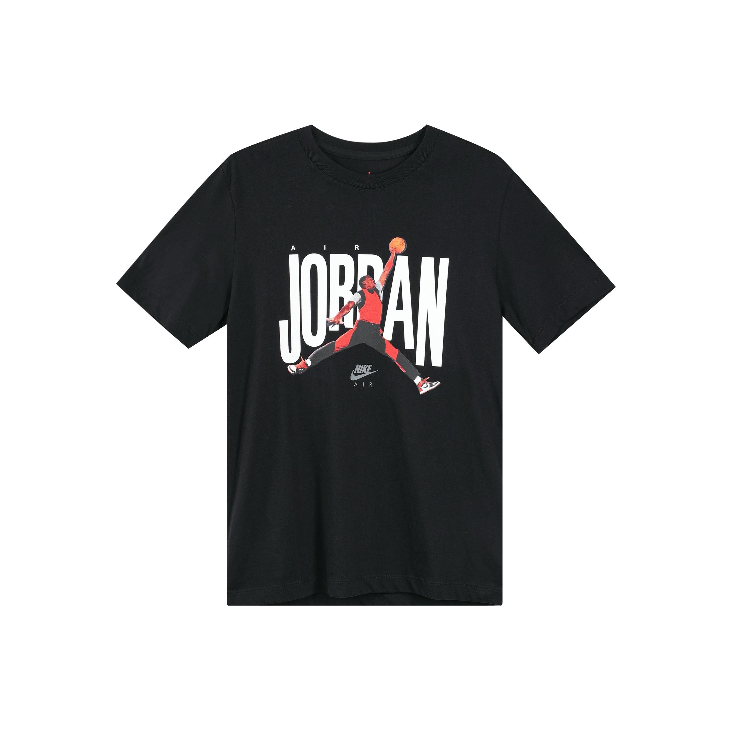 Jordan Men's Black Air Printed Letter Logo Crew Neck T-Shirt Tops Cj6307-010 Cm