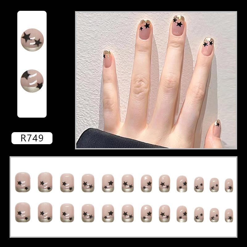 24 Pcs Love Sweet Girl Temperament Nail Art ins Minimalist Style White Fake Nails No Carving and Grinding Finished Products Wear Nail