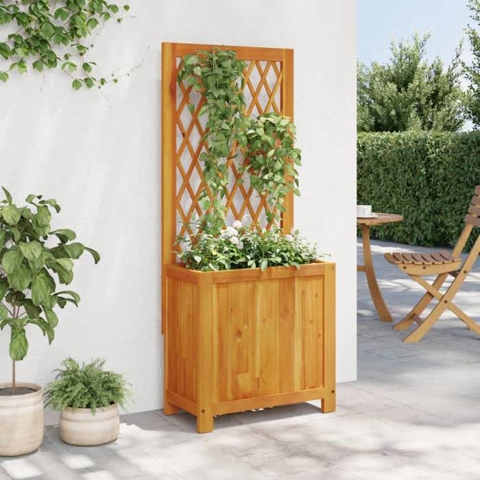 VidaXL Jardinière avec treillis 55x29,5x132 cm bois massif d'acacia, jardinière de jardin, jardinière de patio, boîte à 364900