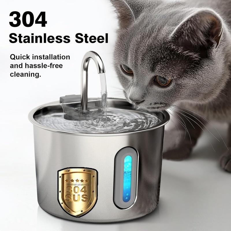 Stainless Steel Cat Water Fountain 2.2L/75oz Pet Automatic Water Dispenser for Dog Cat Drinking Pet supplies Filter System