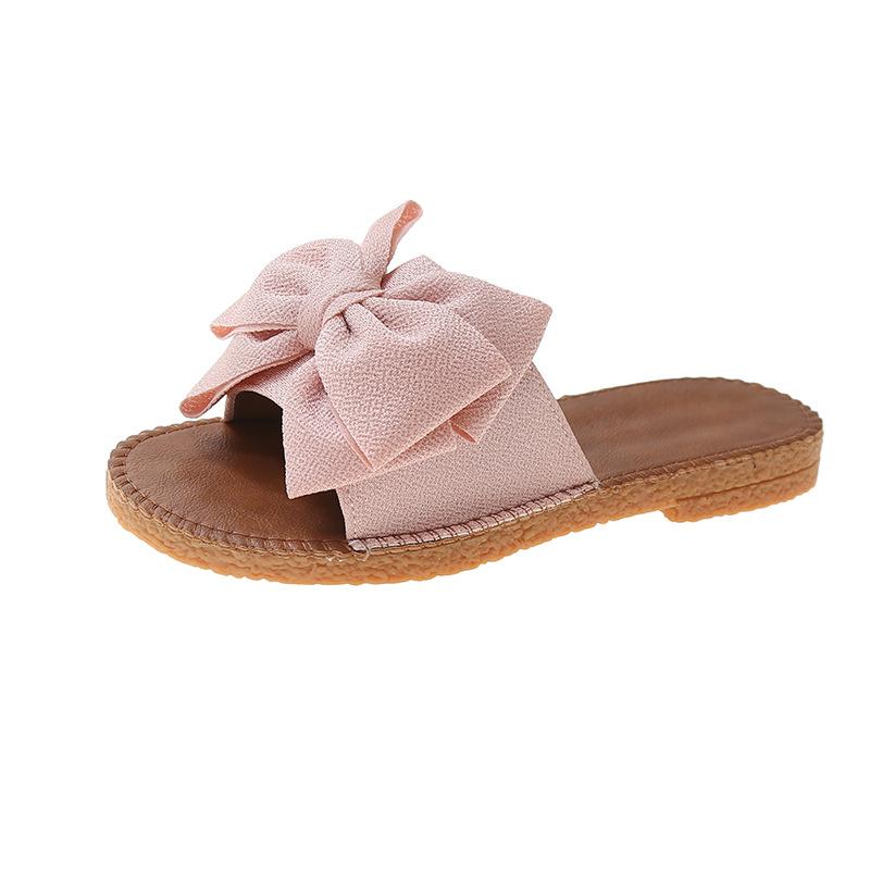 Cloth Slippers Women's Summer New Soft Bottom Bow Flat Heel One Word Sandals Fashion Wear Sweet Sandals Explosion