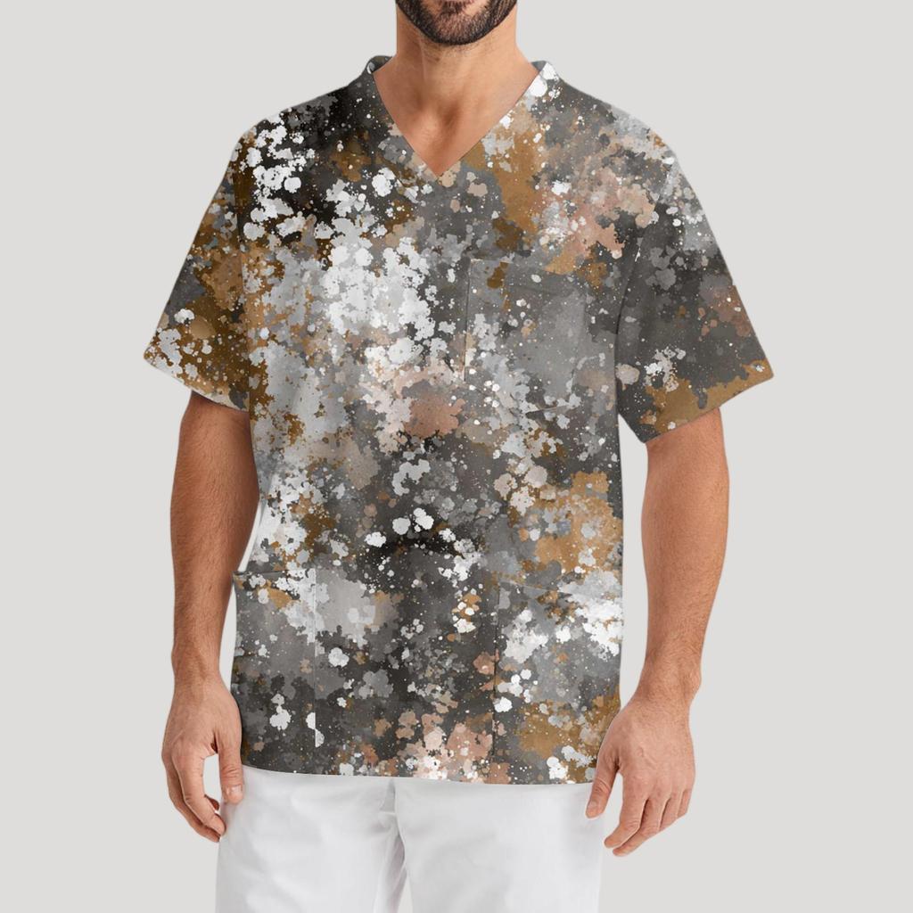 Bedrucktes kurzärmliges Herren-Arbeitsbluse mit V-Ausschnitt und Brusttasche für Pfleger