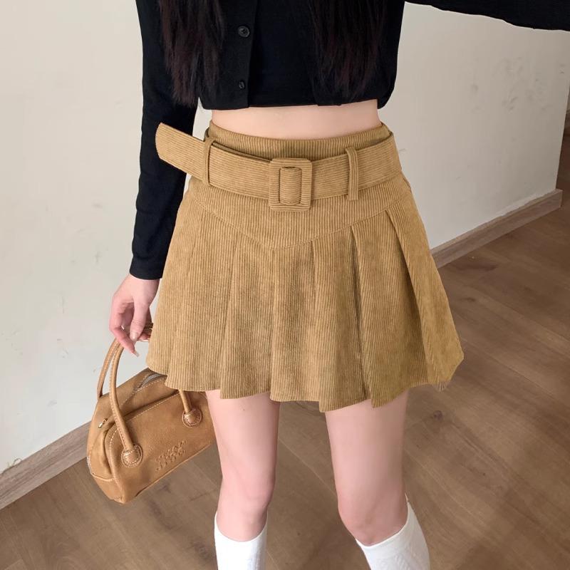 Damen Plus Size Vintage Cord High-Waist Falten Bodycon Rock für Herbst