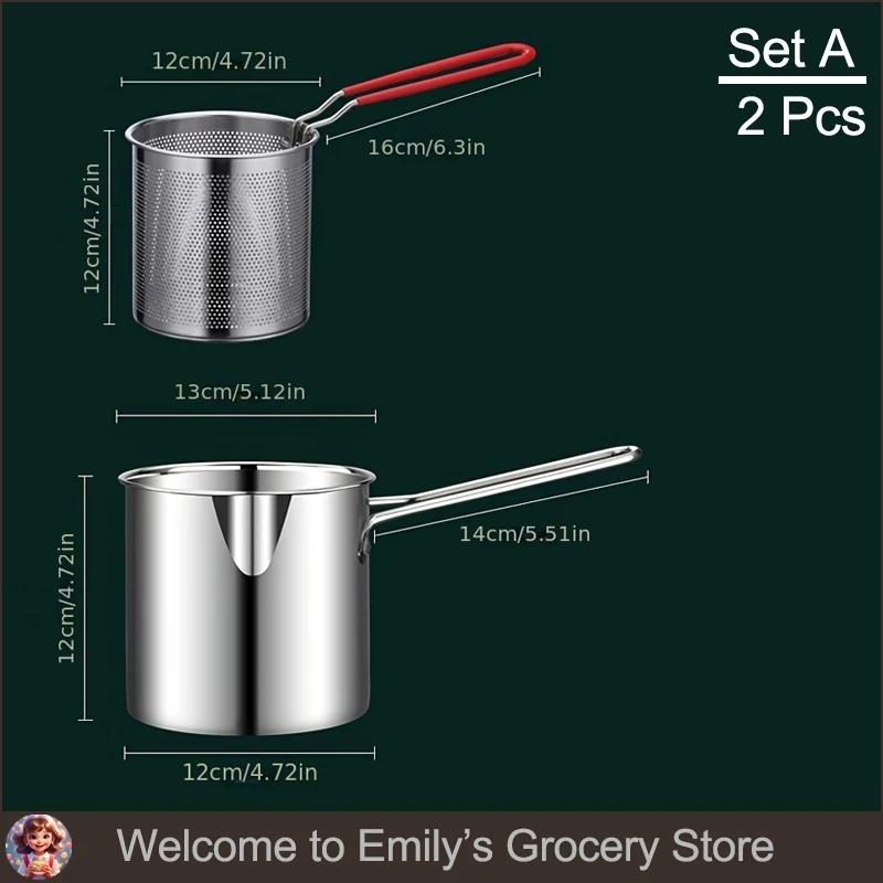 

Stainless Steel Fryer with French Fries and Chicken Wings Household Small Oil Pot with Filter Screen Tianfu Luo Pot Cooking Tool