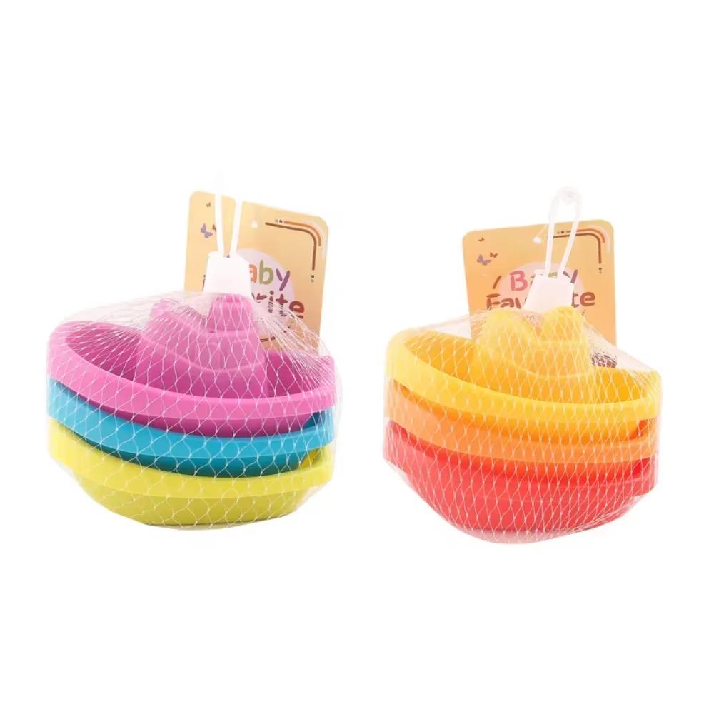 Jouets de Bain pour Bébé Jouets Bateaux Empilables Colorés Éducation Précoce Intelligence Cadeau Tasse Empilable en Forme de Bateau Tour Pliante Jouets pour Bébé