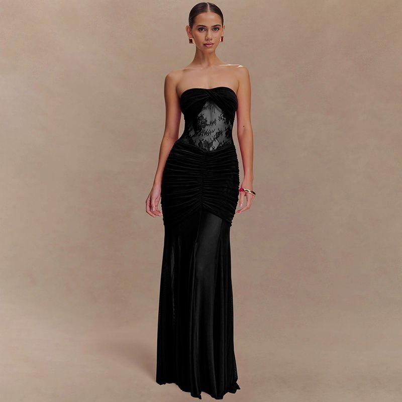 Europe and America Cross Border 2025 Summer New Arrival Sleeveless Tube Top Long Dress Sexy Sexy Ruched Cut Out Silm Dress