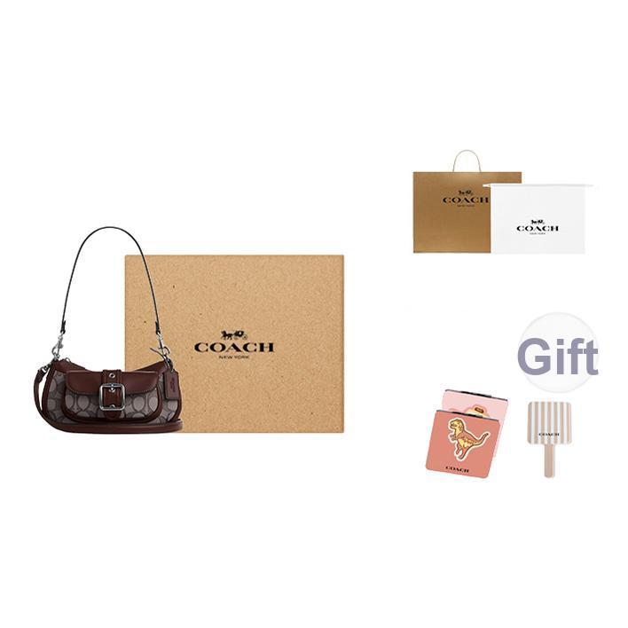 Coach Borsa a Spalla Ashton 20 Fibbia Argentata Logo Jacquard Pelle d'Agnello Liscia Piccola da Donna CDB18-SVS8S