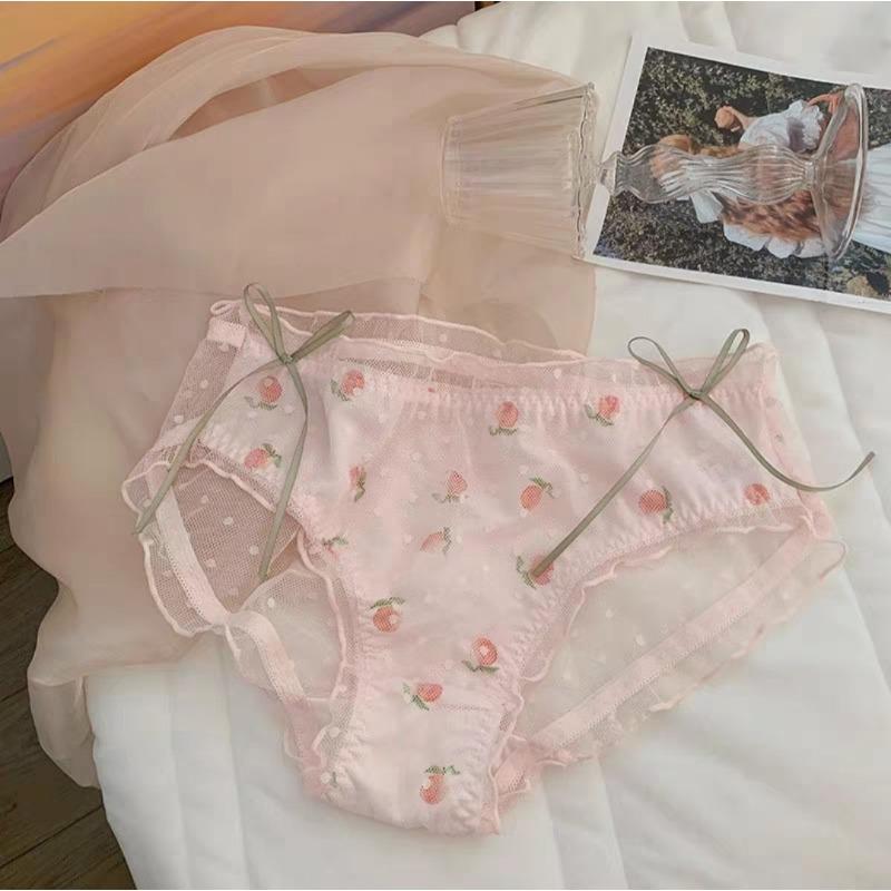 Lenjerie de damă din dantelă și plasă Sweet Girl, sexy, chiloți, slipi cu talie medie, furou cu triunghi din bumbac pur