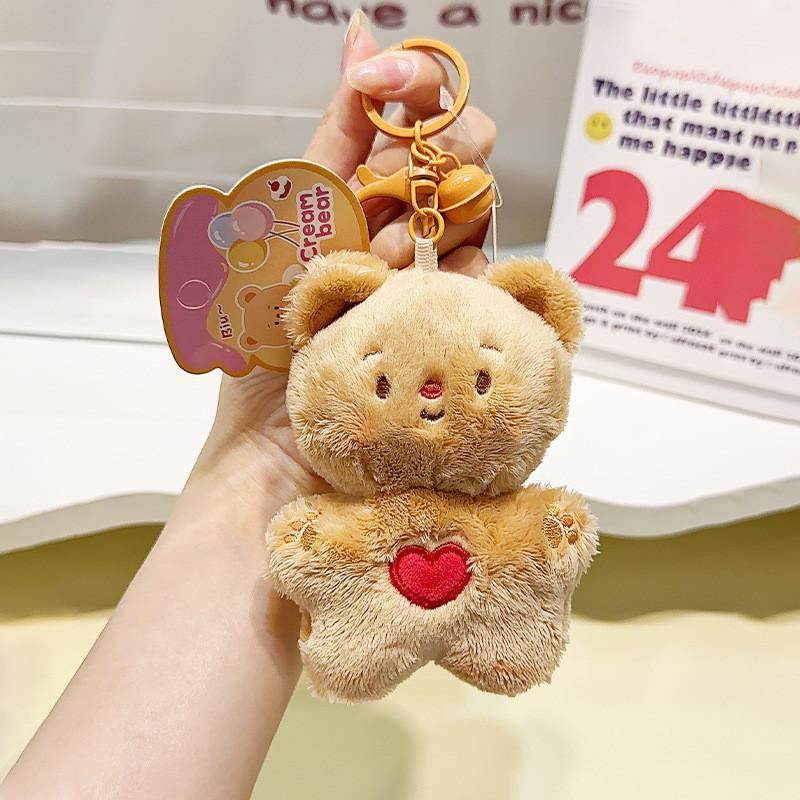 Jinnew Cream Bear Plush Key Tag Pvc Cartoon Keychain For Backpack Or Gift Idea