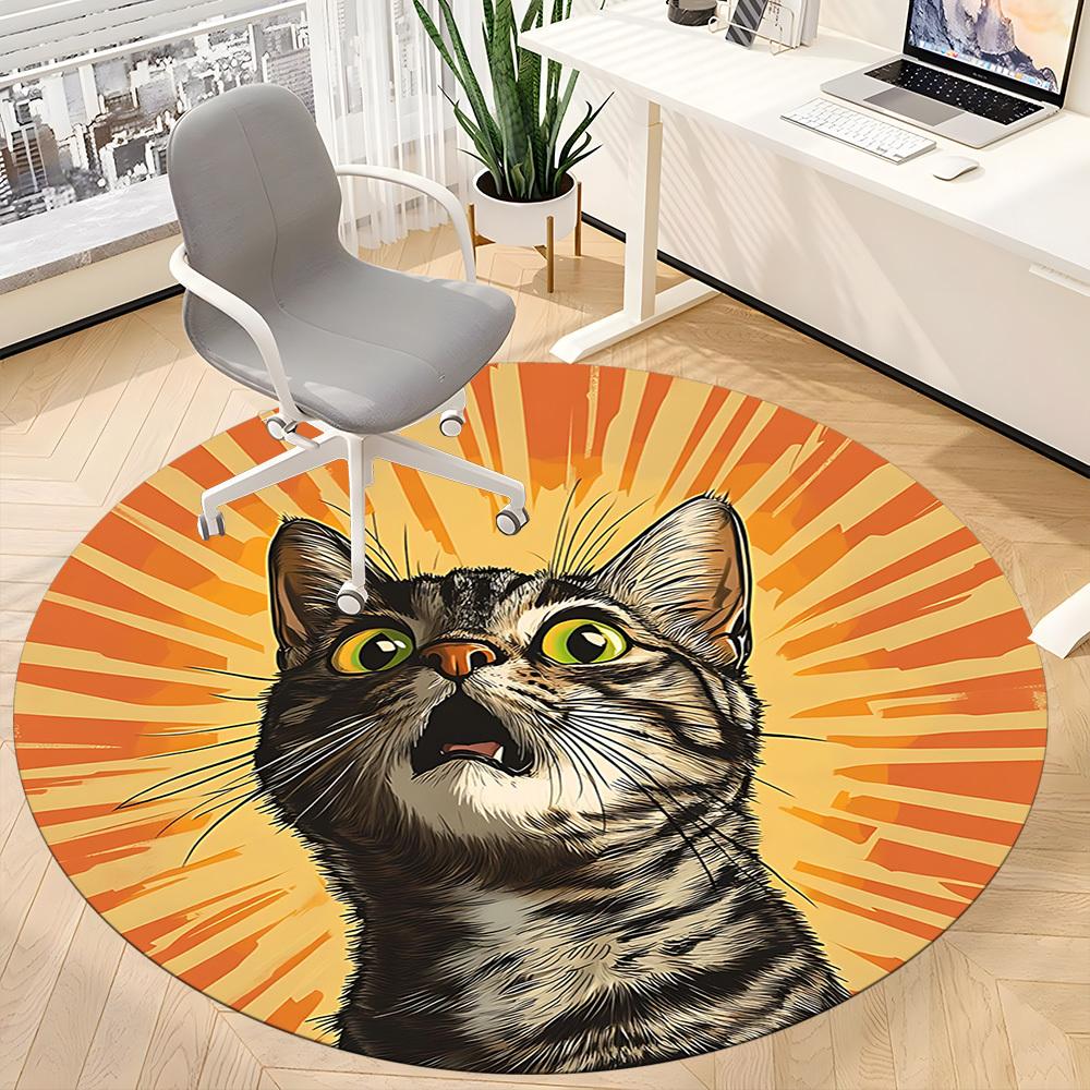 1pc Cat Sunburst Office Round Area Rug, Under Office Chairs Bedroom Living Room Home Decor, Room Deco, Available in Various Sizes