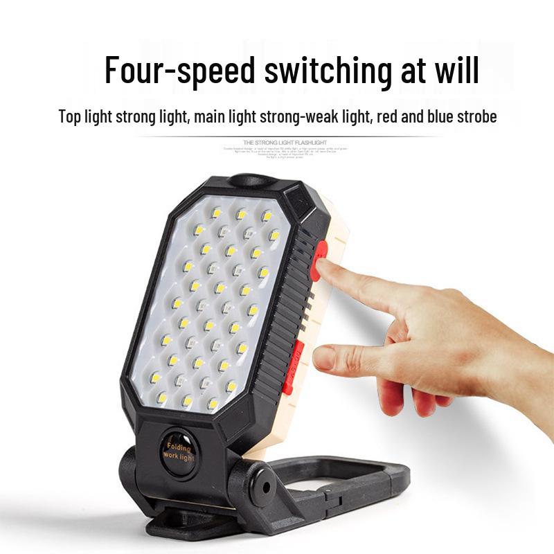 COB LED Handheld Work Light with USB Charging, Magnet Hook, and Emergency Flashlight for Outdoor and Auto Repair.