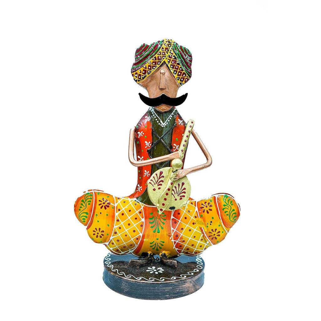Crafts Metal Rajasthani Musicians Item Showpiece - Decorative Items for Home | Showpieces | Table Decorative Items (17X10X24 Cm), Multi Colour