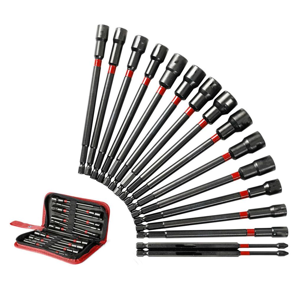 16-Piece Magnetic Nut Driver Set - Multi-Functional Long Drive Tool