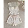 Simple lace lace with chest pad short-sleeved pajamas women's summer comfortable and skin-friendly shorts loungewear set can go out