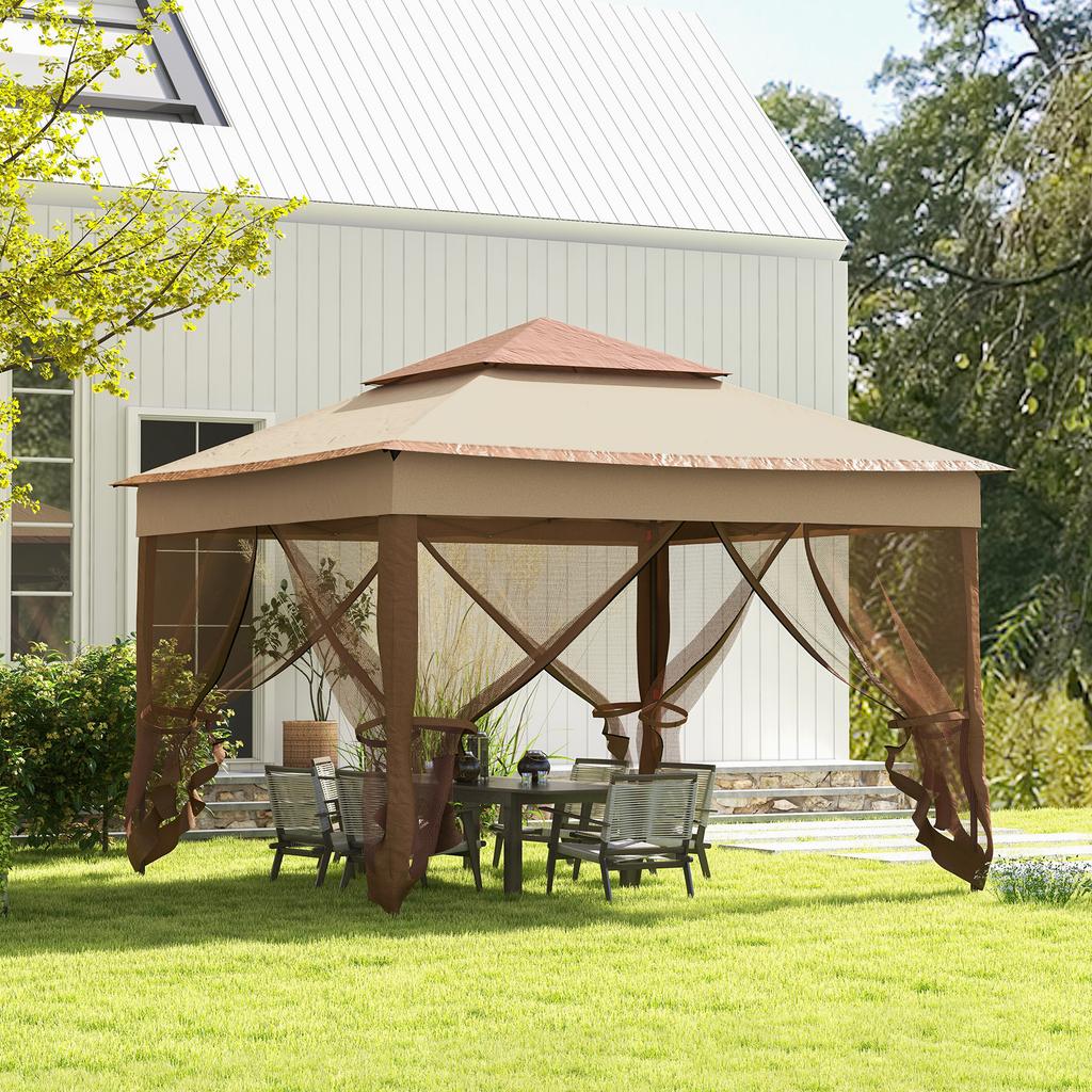 3 X 3(m) Pop Up Gazebo, Double-roof Garden Tent with Netting and Carry Bag, Party Event Shelter for Outdoor Patio, Khaki