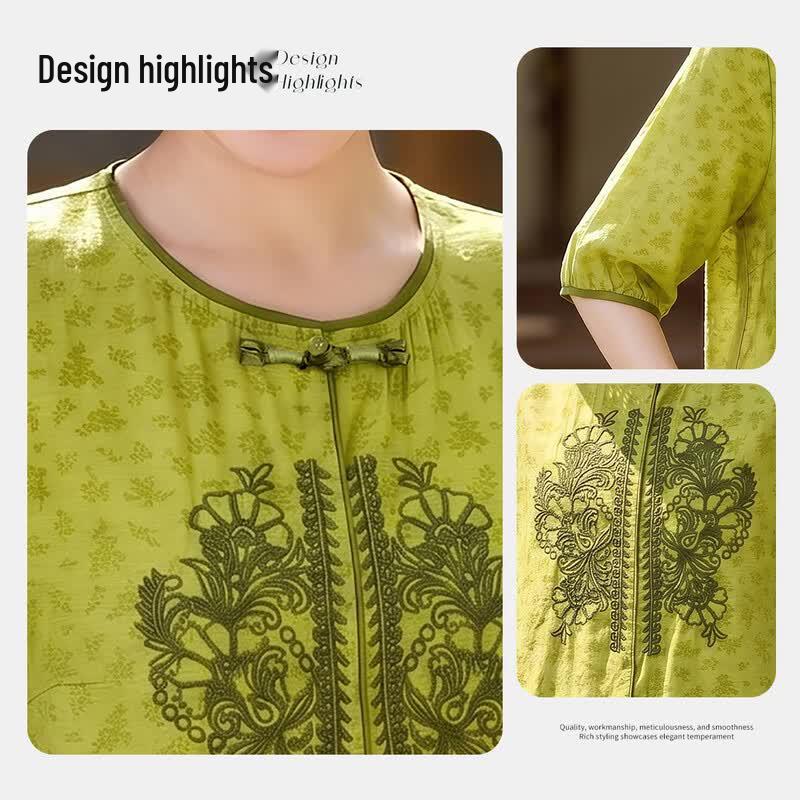 Women's Chinese Style Embroidered Top & Wide-Leg Pants Set