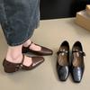 2025 New Autumn Korean Version of Fairy Thick Heel Mary Jane Small Leather Shoes French Evening Temperament Commuter Single Shoes Woman