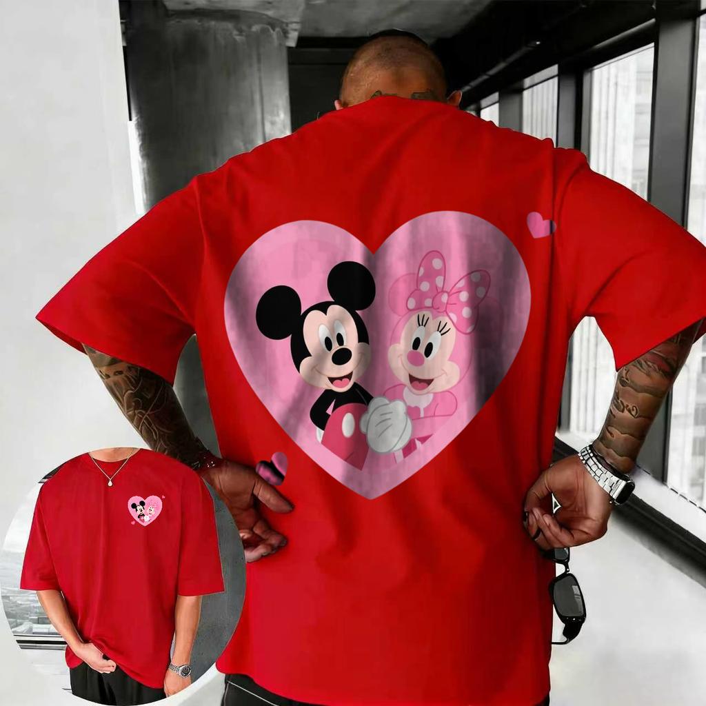 2026 Estate Disney Top a Maniche Corte Casual Largo Traspirante in 100% Cotone da Uomo Street Fashion con Mickey e Minnie