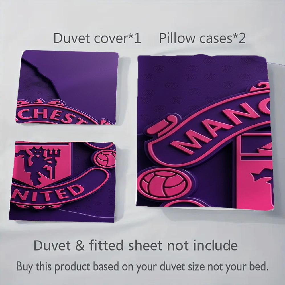 Manchester emblem purple background Bedding (1 * duvet cover + 2 * pillowcase, without core) 2D Flat Soft and comfortable Christmas birthday gift