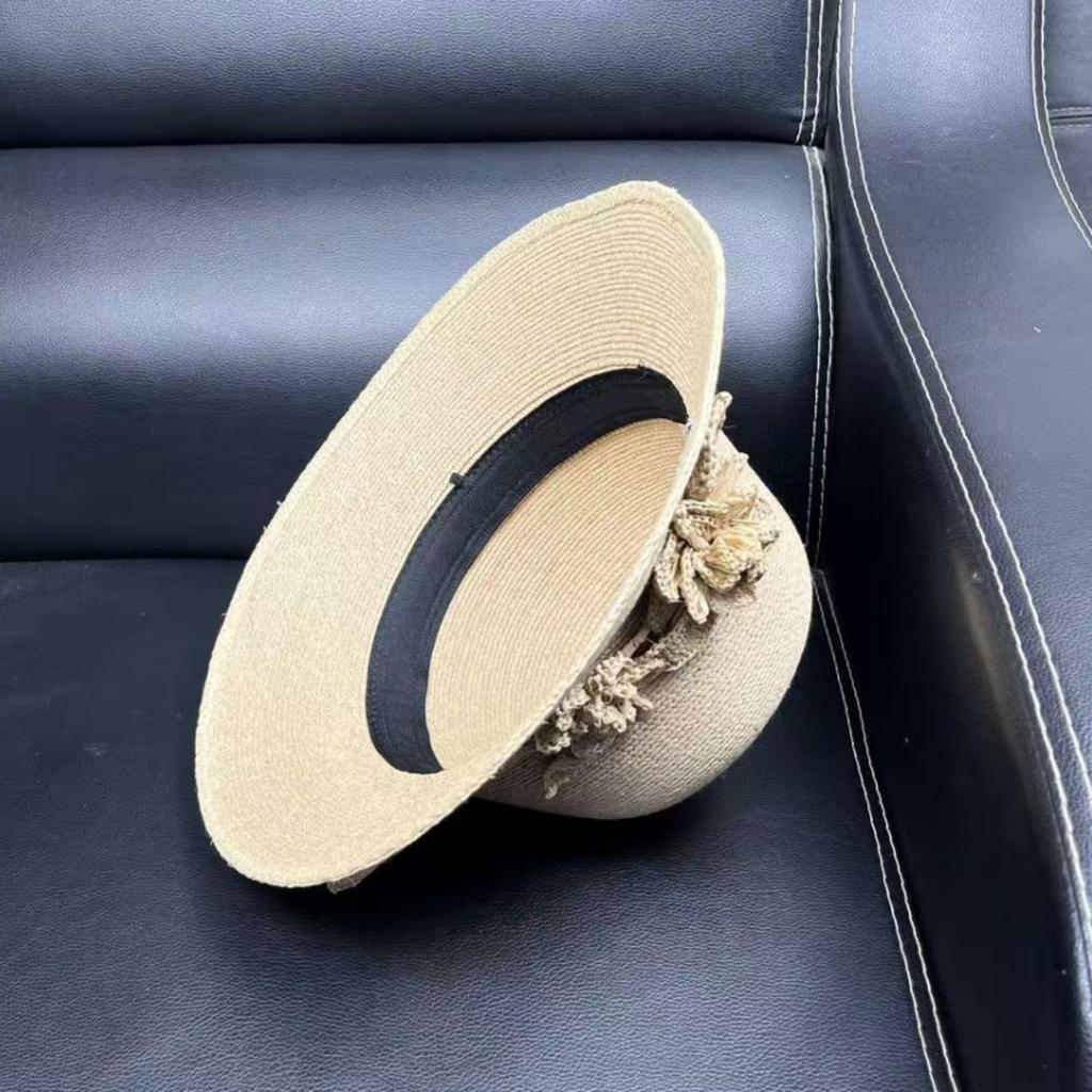 French romantic raffia hat female Hepburn wind fisherman basin hat summer seaside vacation sunshade sun hat