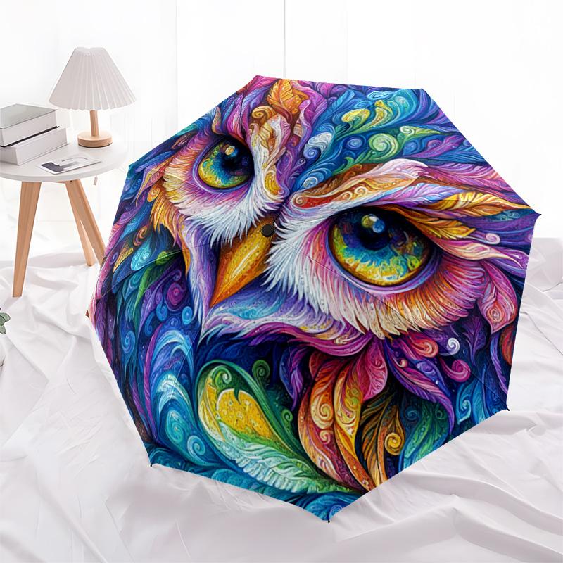 1 PC Automatic Folding Umbrella - Colorful Owl Pattern, Portable & Foldable Design with 8 Ribs, Christmas Birthday Gifts