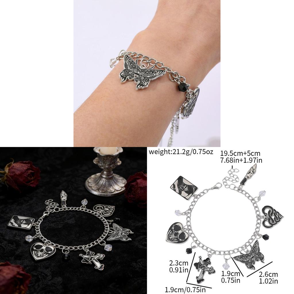 Goth Skull Hand Chain With Cartoon Style Alloy Drop Jewelry For Men Women Gift Item