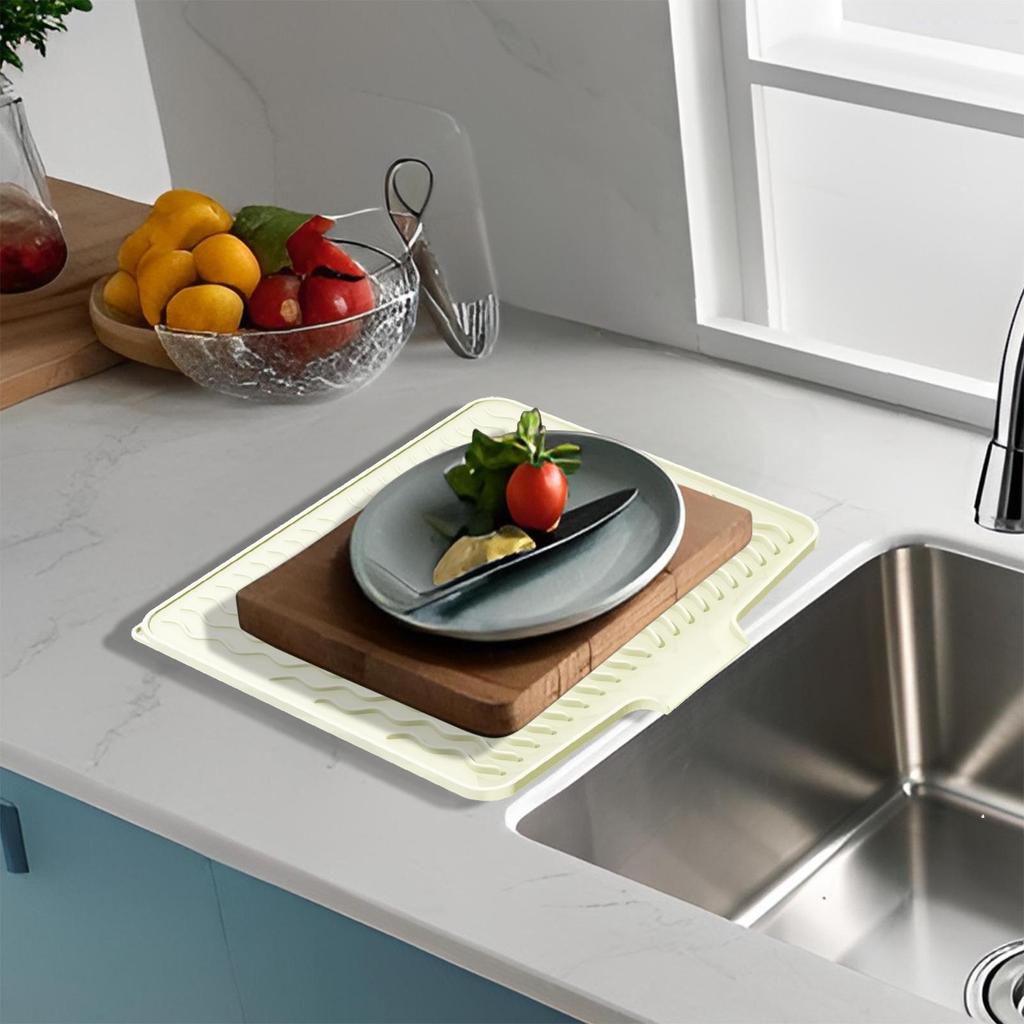 Silicone Draining Mat for Kitchen: Fruit, Vegetable, Bowl, and Dish Drying with Sloped Countertop Design