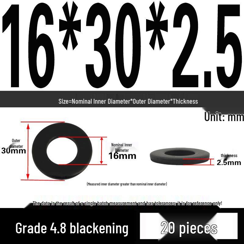 High-Strength Black Flat Washer - Grades 4.8 & 12.9, Sizes M3 To M24