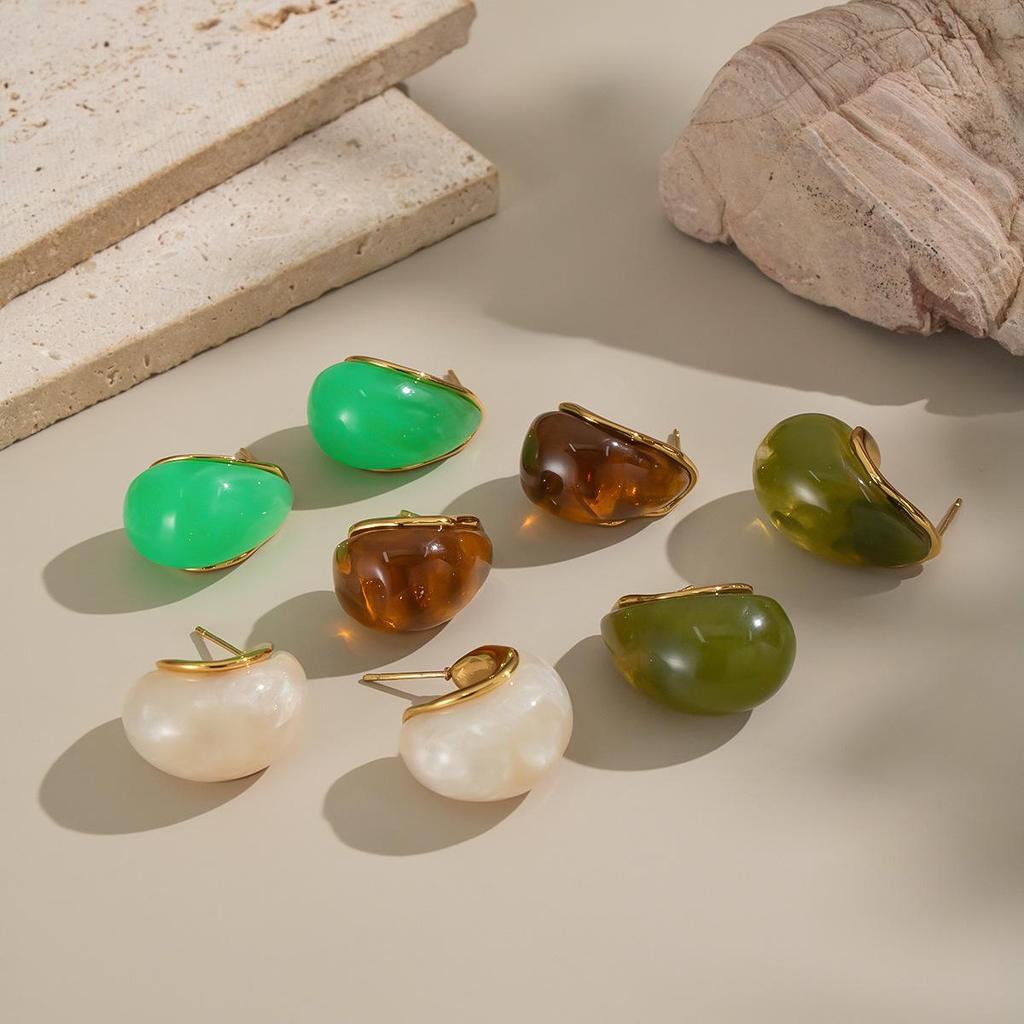 Xia Ling 18K Gold-Plated Dopamine Resin Stud Earrings for Women