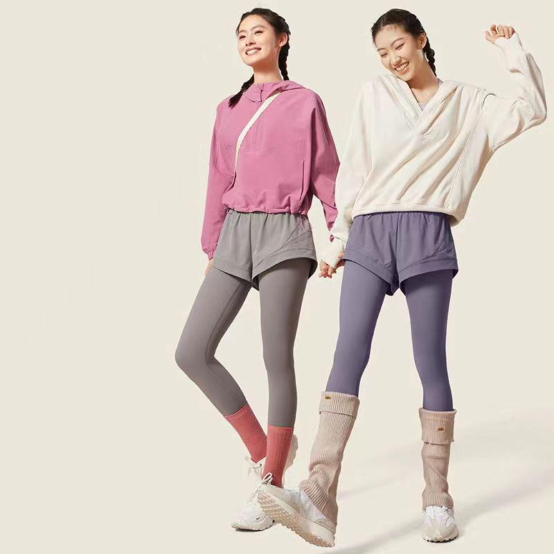 Damen High-Waist Schnelltrocknende Yoga Fitnesshose, Herbst-Winter, Fake Two-Piece Design